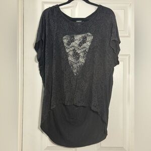 Torrid Black Lace Crochet Front Short Sleeve Top with Back Cut Out